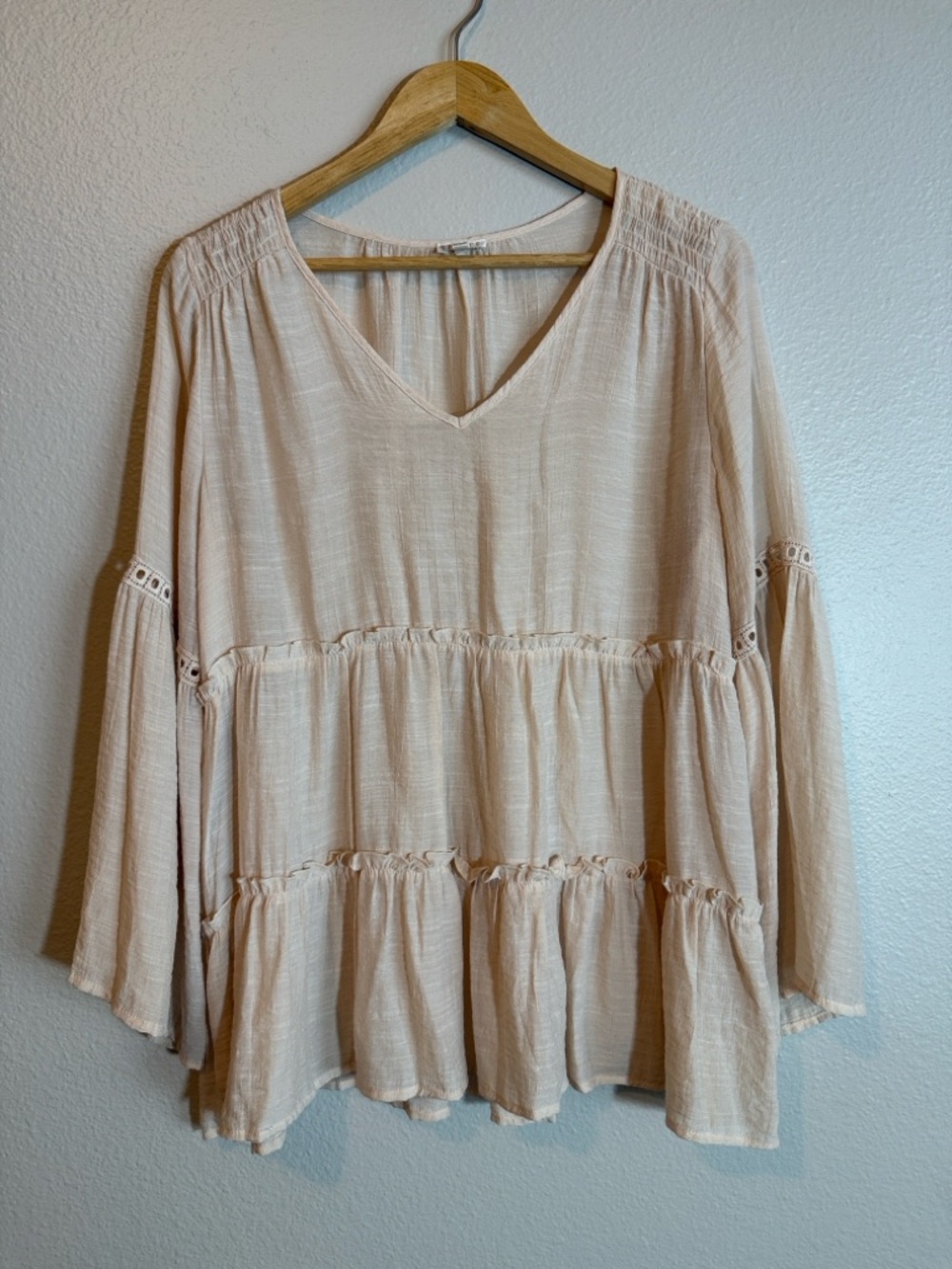 Romantic Boho Blouse Large Cream Cottagecore Bell Sleeve Peasant Top Spense